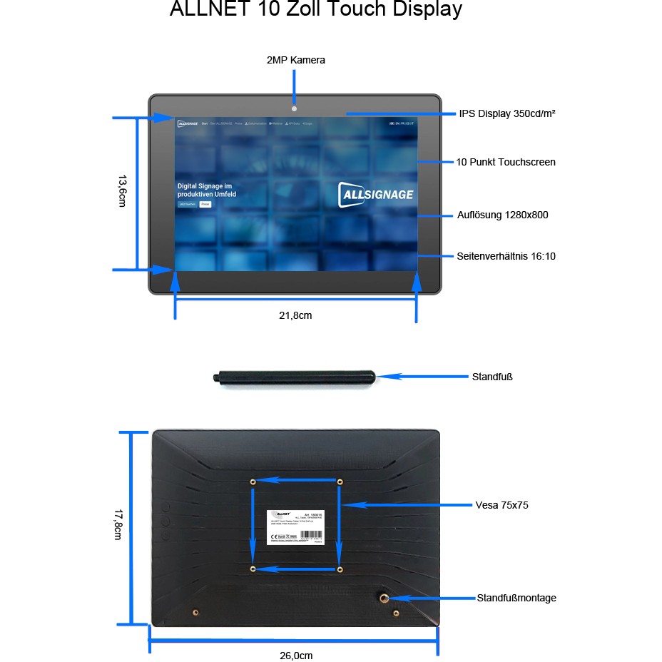 Tablet ALLNET Touch 12" PoE / 8GB / 64GB / RK3568 / Android 13 - Zezë - 4