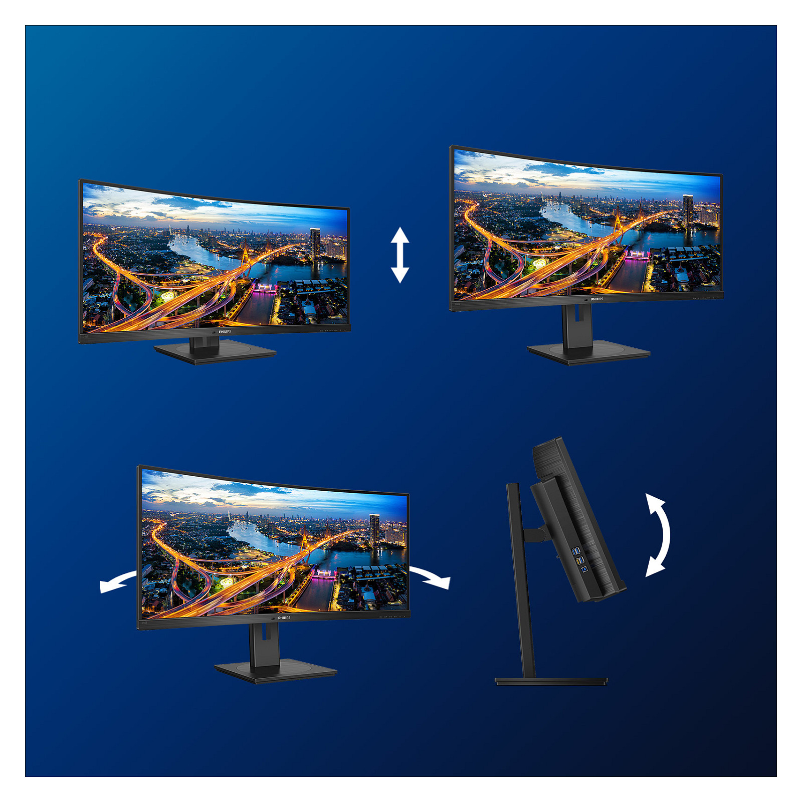 Monitor Philips B Line 346B1C/00 / 34" / UltraWide WQHD VA Curved / 100Hz / 4ms / USB-C+HDMI+DP+USB - Zezë - 6