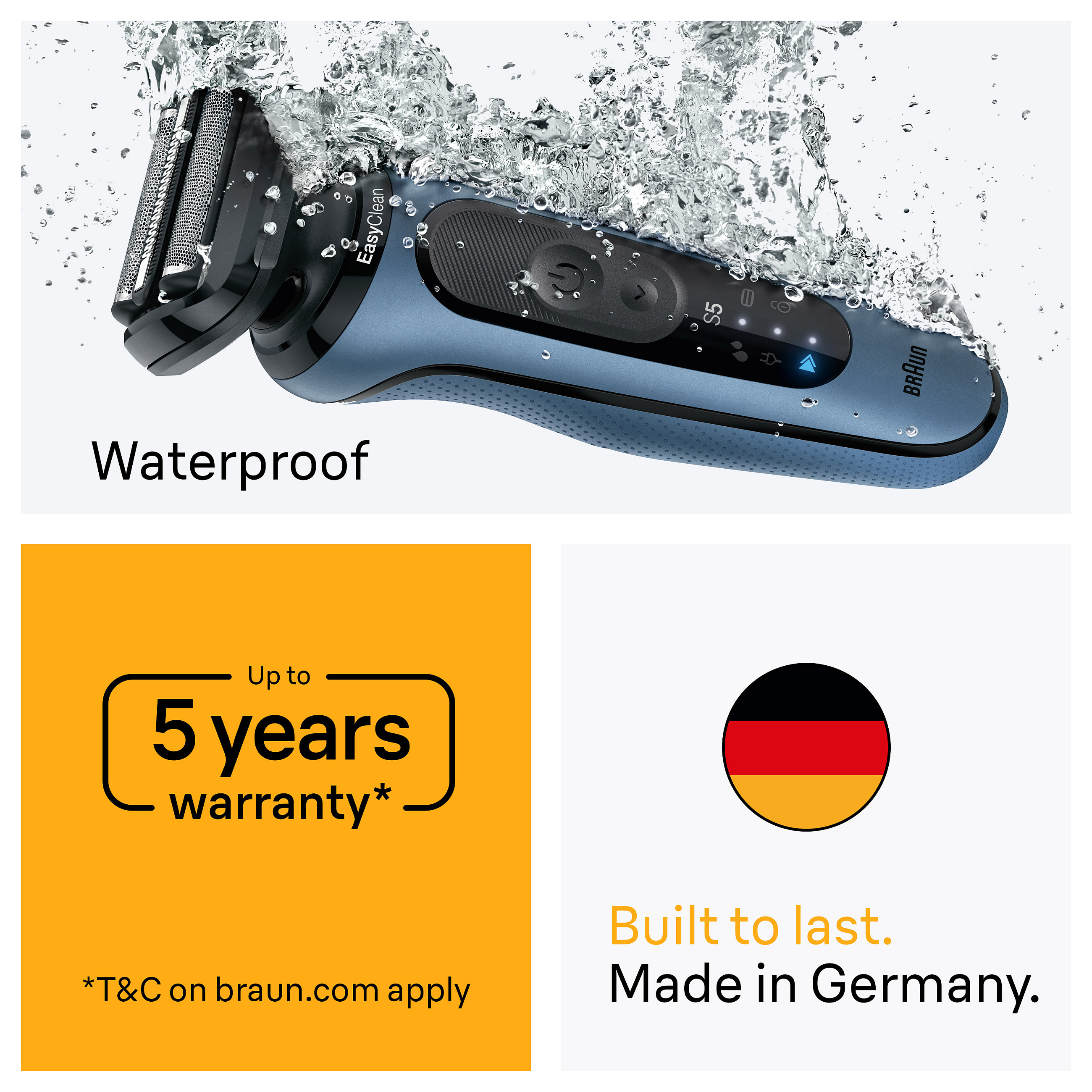 Makinë e rrojës Braun Series 5 52-B1650S / Wet & Dry / 100% Waterproof / EasyClick / Beard Trimmer / Body Groomer / 50 Min – Blu/Zezë - 5