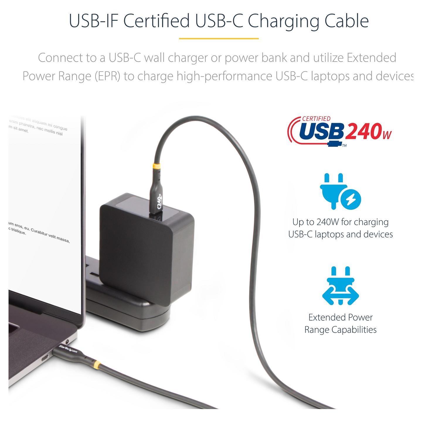 Kabllo USB StarTech.com USB2EPR3M / USB-C në USB-C / USB 2.0 / 480 Mbit/s / PD EPR 240W / 3m - Zezë - 6
