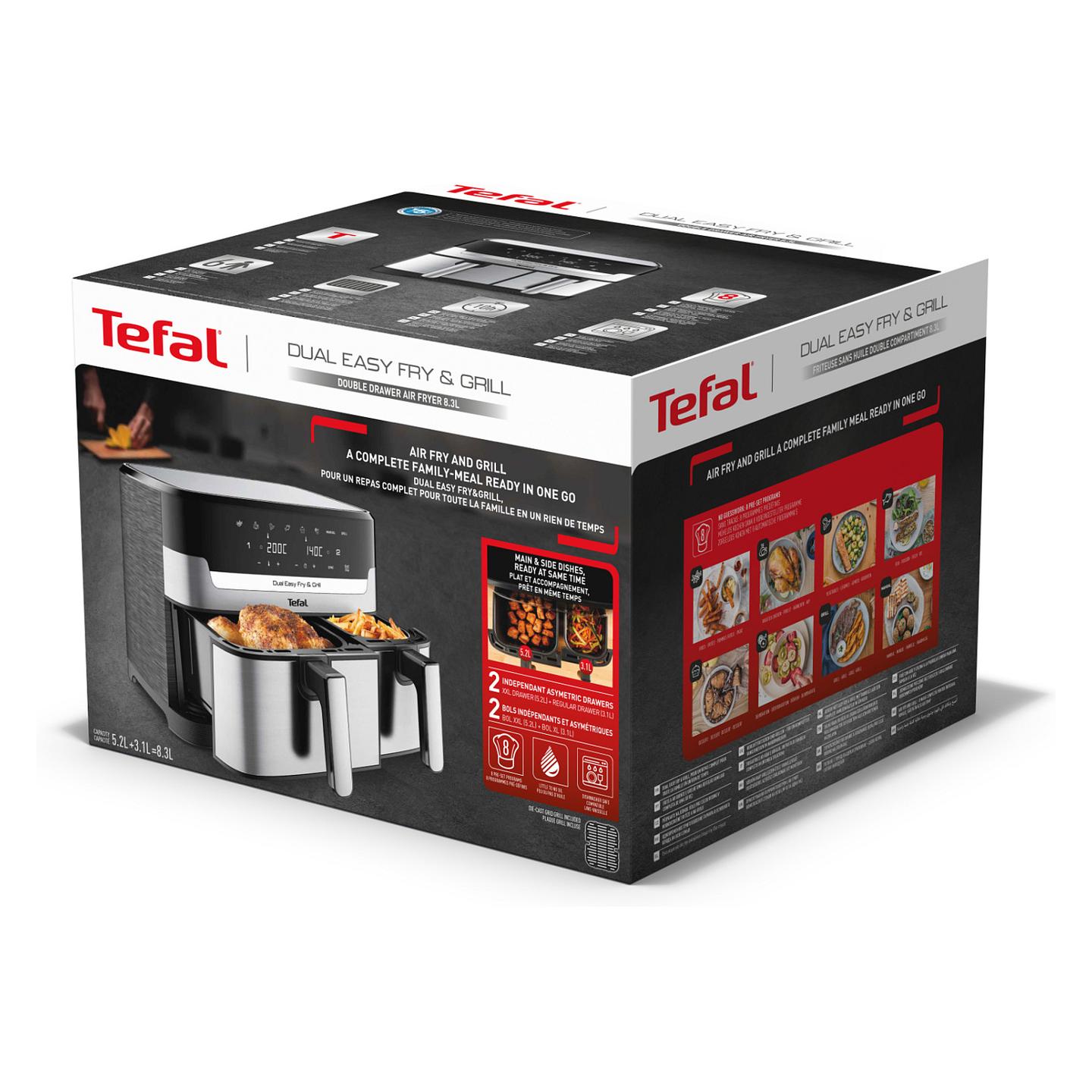 Fryer Tefal Dual Easy Fry & Grill / EY905D / 8.3L / 2700W / 2 Sirtarë / 8 Programe / 40–200°C / Grill / Sync / Touch Panel – Argjend/Zezë - 9