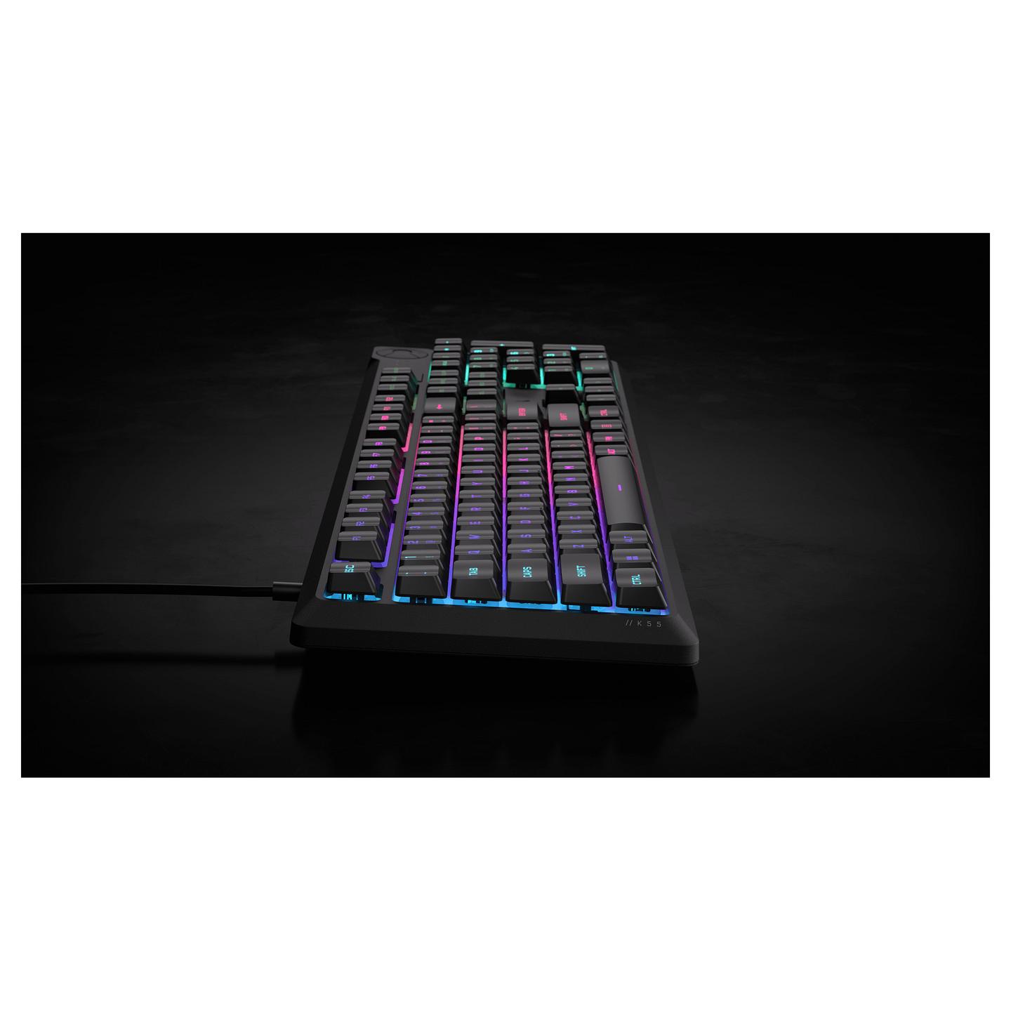 Tastierë Gaming Corsair K55 Core RGB / QWERTZ (DE) / Membrane / 110 Taste / 10-Zone RGB / 1000 Hz / 12-Key Rollover / 6 Makro / USB-A – Zezë - 10