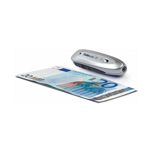 Detektor për Kartëmonedha të Falsifikuara Safescan 35, Kontroll UV, Magnetik dhe Fije Sigurie, Portativ, Me Bateri – Gri