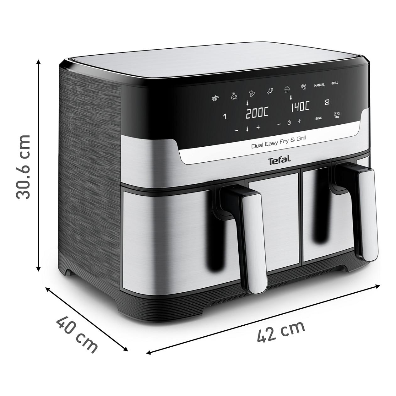 Fryer Tefal Dual Easy Fry & Grill / EY905D / 8.3L / 2700W / 2 Sirtarë / 8 Programe / 40–200°C / Grill / Sync / Touch Panel – Argjend/Zezë - 16