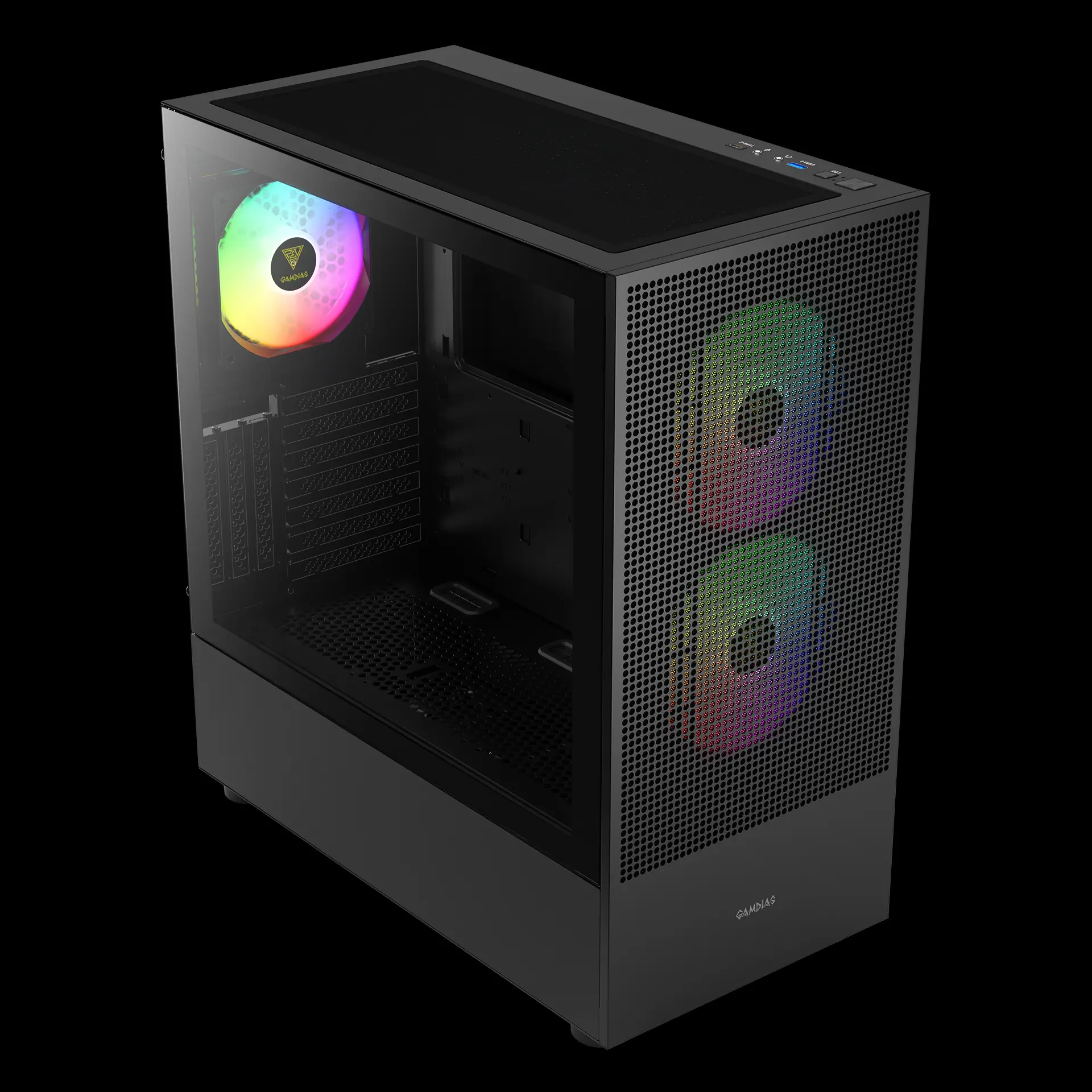 Kasë GAMDIAS TALOS M3 MESH / Mid-Tower / E-ATX / 3x 120mm ARGB Fan / Tempered Glass - Zezë - 2
