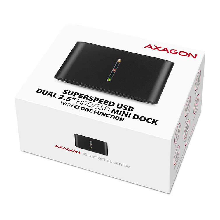 Docking Station për HDD/SSD AXAGON ADSA-D25 / 2.5" SATA / Dual Bay / USB 3.2 Gen 1 / UASP / TRIM / Disk Cloning / 300MB/s - Zezë - 10