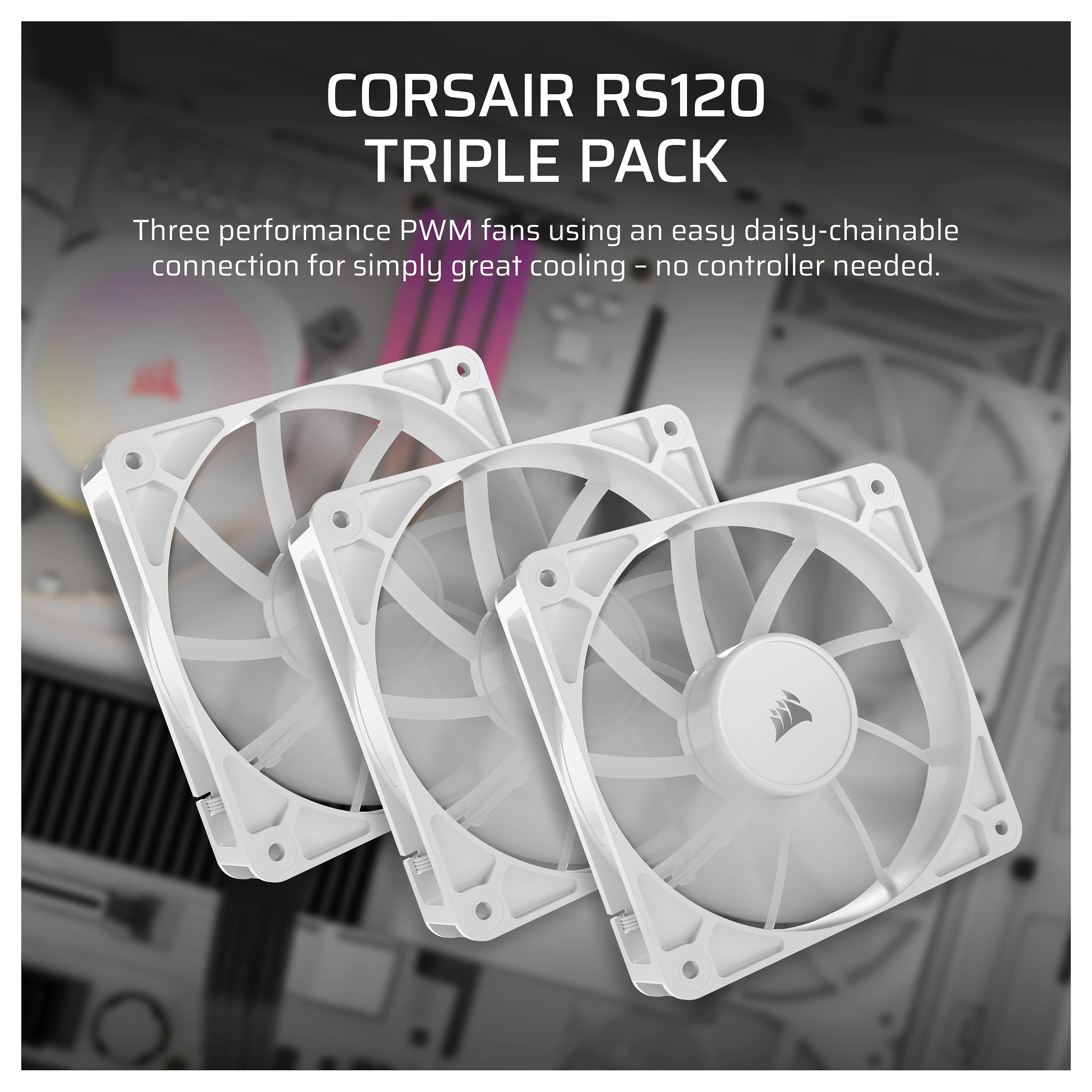Ftohës për Kasë Corsair RS120 ARGB / 120mm / 420-2100 RPM / ARGB / PWM / 3-Pack – Bardhë - 7