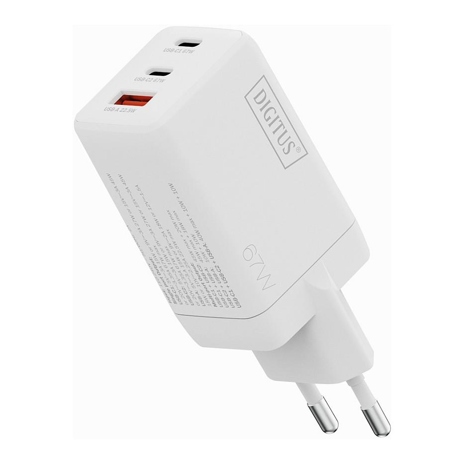 Adapter Digitus DA-10303 / 67W / GaN / 2x USB-C + 1x USB-A / Fast Charging - Bardhë - 9
