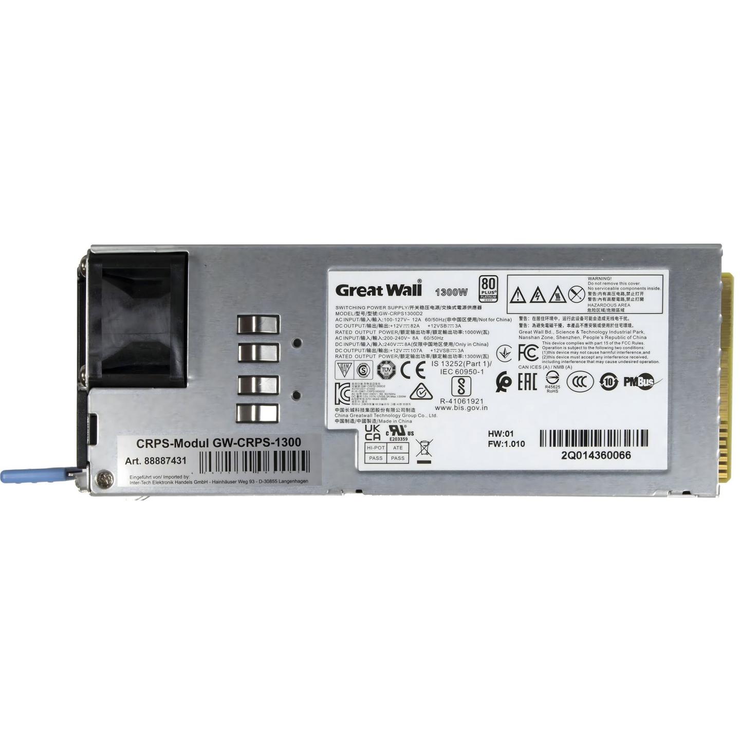 Furnizues Energjie Inter-Tech IPC Great Wall GW-CRPS-1300, 1300W, CRPS, 80 PLUS Platinum, Redundant, 1U - Argjend - 2