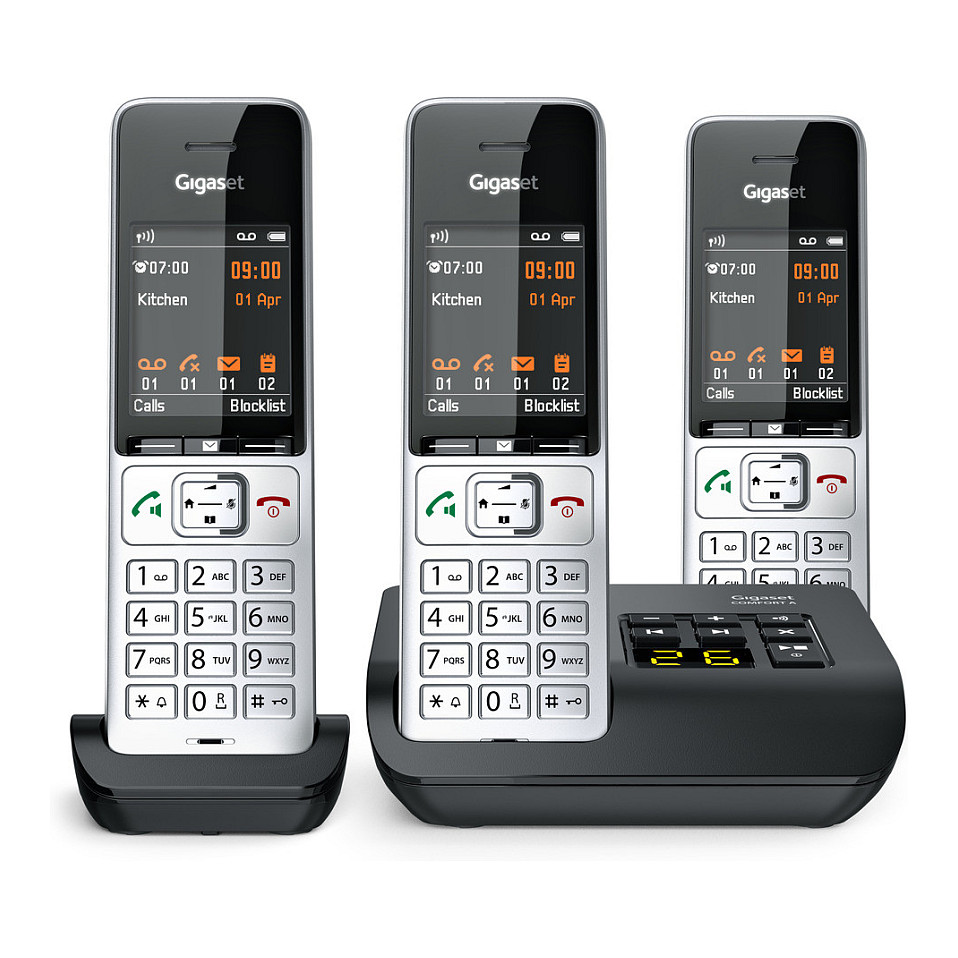 Telefon i thjeshtë Gigaset COMFORT 500A Trio / 2.2" / DECT & Hands-Free / 3 Aparatë - Zezë/Argjendtë - 10
