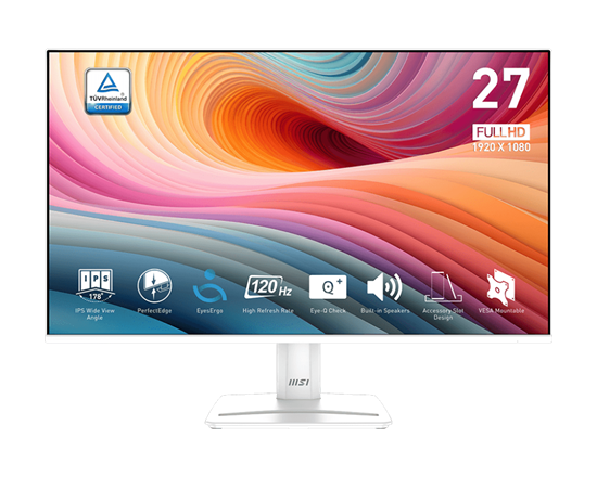 Monitor MSI Pro MP275W E2 / 27"/ Full HD IPS / 120Hz / 4ms / HDMI+VGA+DP - Bardhë