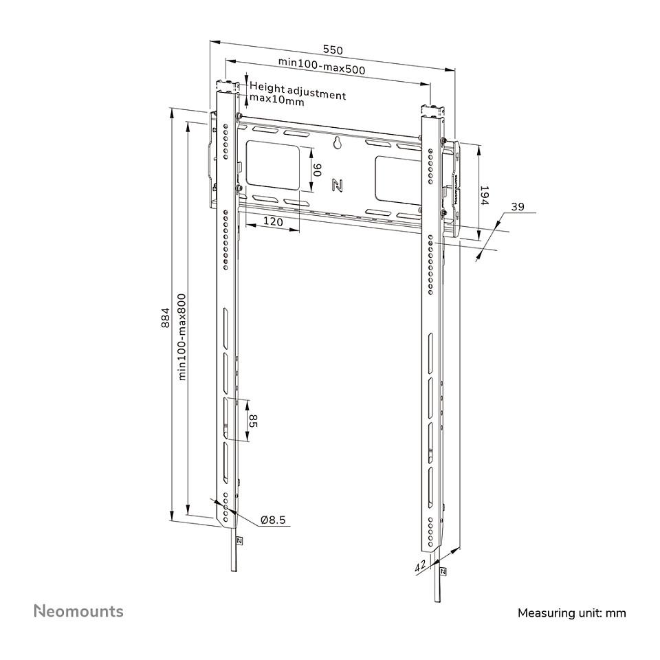 Mbajtëse për TV Neomounts WL30-750BL18P, Murale, 50–98", 100kg, VESA 100 × 100–500 × 800mm, Portret - Zezë - 19