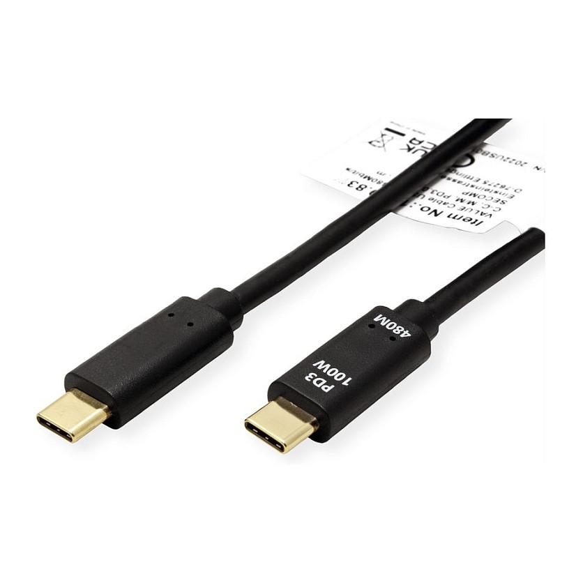 Kabllo USB VALUE 11.99.8309, USB 2.0 Type-C në Type-C, 480 Mbps, 100 W, 2 m - Zezë - 2