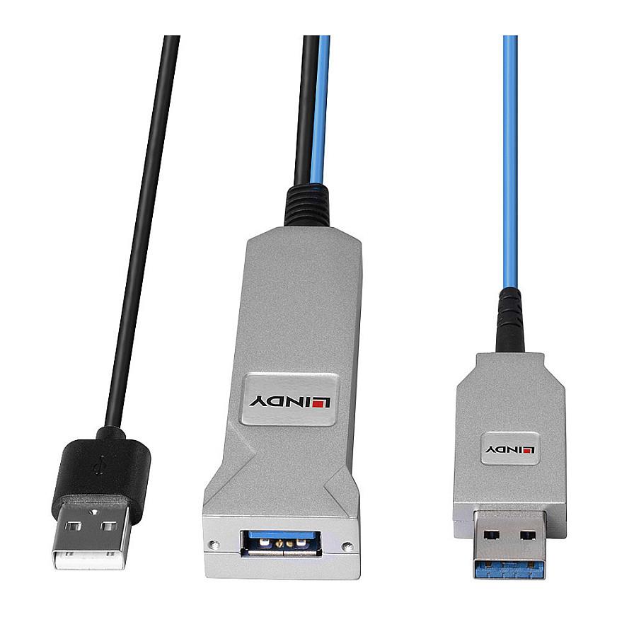 Kabllo USB Lindy 43345 / USB 3.2 Gen 1 / Type-A Mashkull në Type-A Femër / Fibër Optike / 30m / 5Gbps – Blu - 4