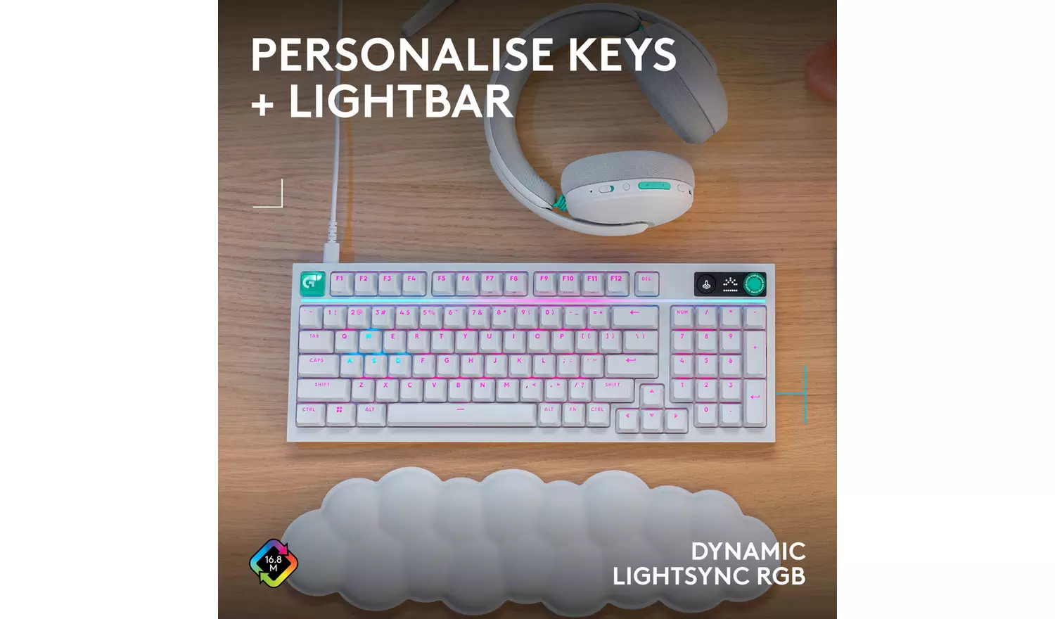 Tastierë Gaming Logitech G316 X 98 / Wired / Mekanike / 98% / Hot-Swappable / Linear & Tactile / LIGHTSYNC RGB / USB-C – Bardhë - 7