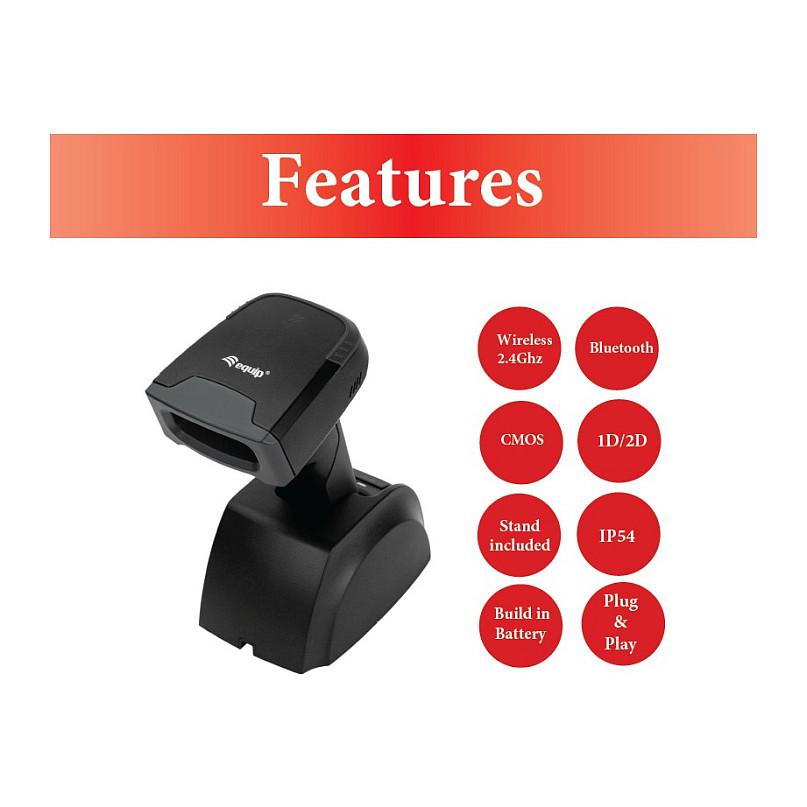 Skaner Barkodesh Equip 351030 / 1D/2D / CMOS / Wireless 2.4GHz + Bluetooth / Me Bazë Karikimi - Zezë - 10