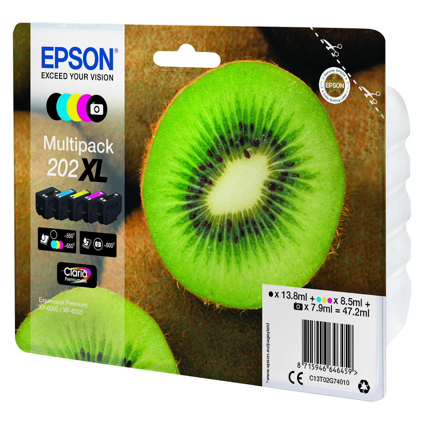 INK Epson 202XL 1LB Multipack 5-Color Ink Set (Kiwi / Claria Premium Ink) - 9