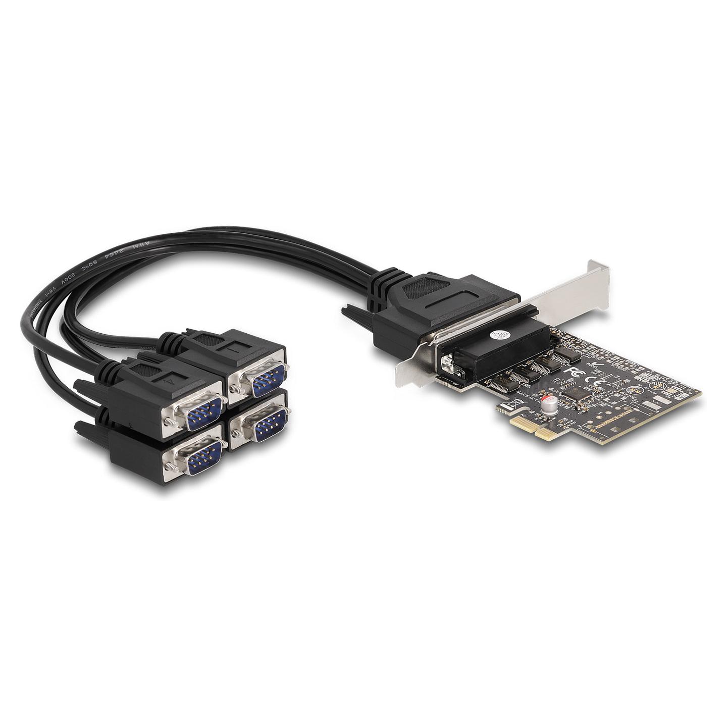 Kartë Zgjerimi Delock 66324, PCI Express 2.0 x1, 4x Serial RS-232 DB9, deri në 921.6Kbps, ASIX AX99100, UART 16C950, Low Profile + Full Height