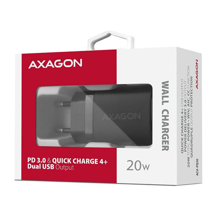 Karikues Axagon ACU-PQ20, 20W, USB-A, USB-C, Power Delivery, Quick Charge – Zezë - 10