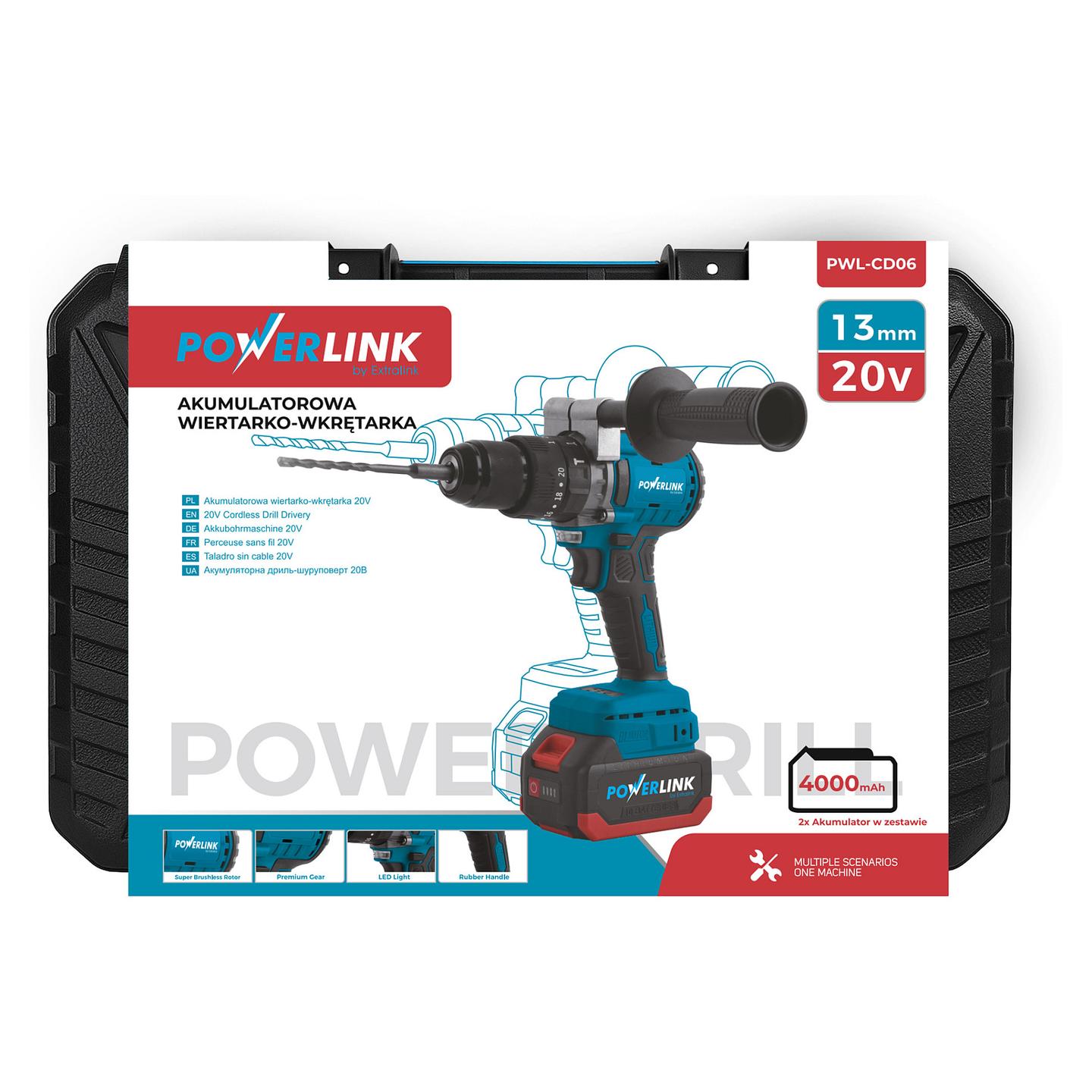 Shpuese me Bateri Extralink Powerlink PWL-06, 20V, 13mm, 120Nm, 2x4Ah - Zezë/Blu - 6
