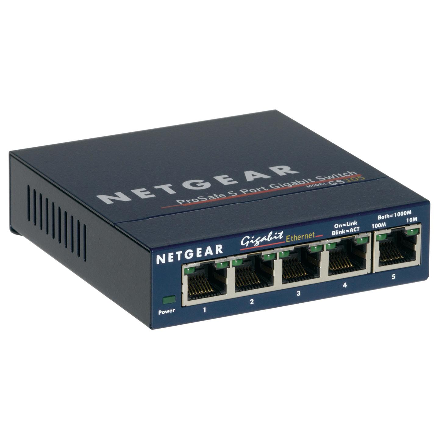 Switch NETGEAR GS105, 5× Gigabit Ethernet RJ45, Unmanaged, 10Gbps – Hiri