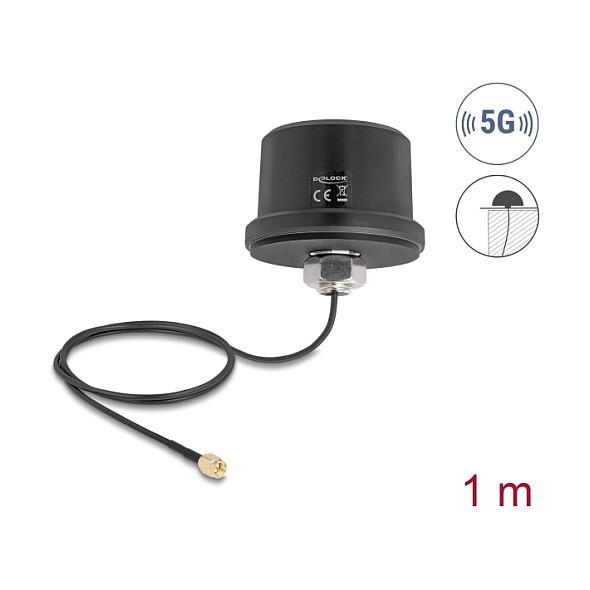 Antena për rrjet Delock 81469, 5G/LTE/GNSS/Wi-Fi 6, 1.89–3.33dBi, 617–5925MHz, SMA Male, ULA100 1m - Zezë