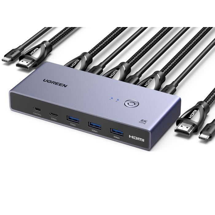 KVM Switch UGREEN CM692, 2x HDMI Hyrje, 1x HDMI Dalje, 8K 60Hz, HDMI 2.1, USB 3.0 - Hiri