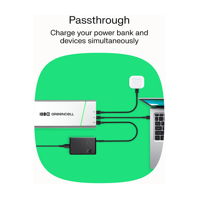 Powerbank Green Cell PowerPlay Pro / 20.800mAh / USB-C 65W PD / USB-C 18W / USB-A 18W / LED – Silver - 13
