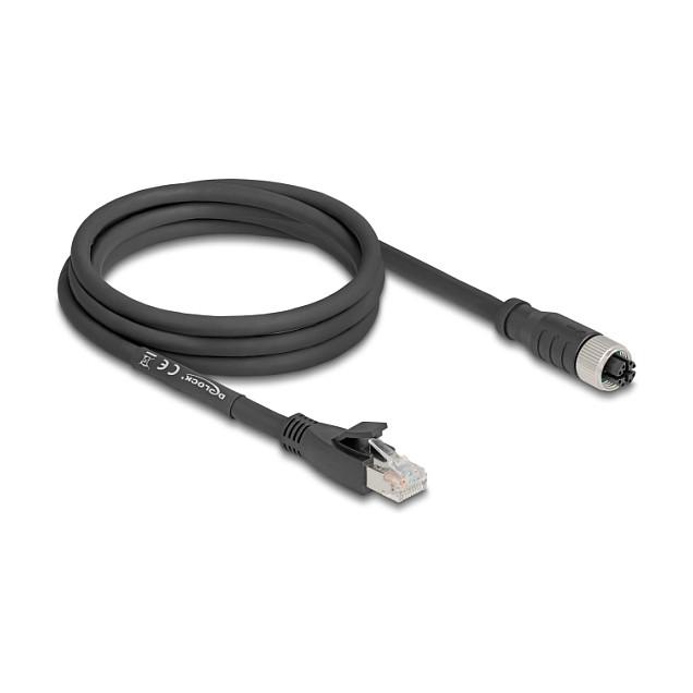 Kabllo për Rrjet DeLOCK 80590 / Cat 5e / S/FTP / M12 X-coded 8-pin Femër → RJ-45 Mashkull / 2m - Zezë - 2
