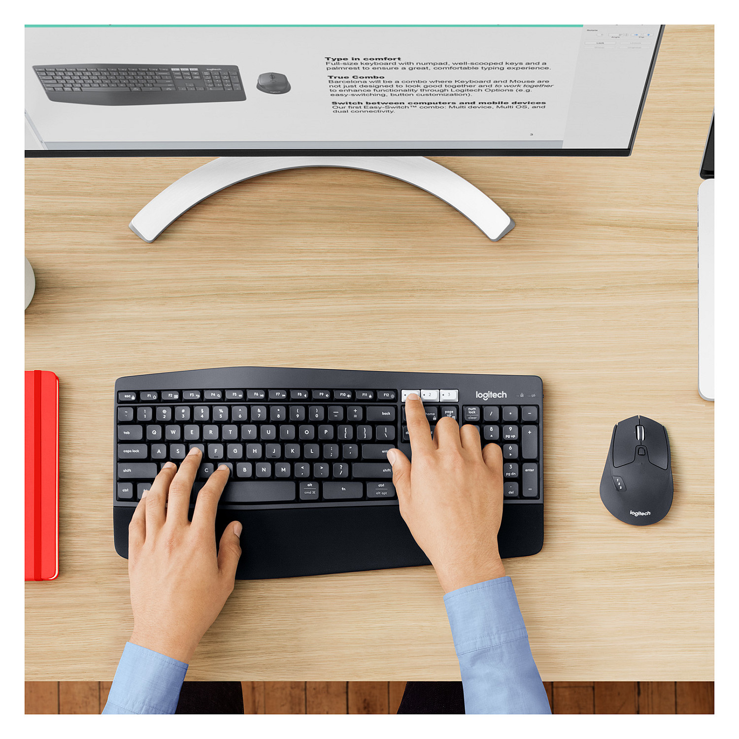 Combo (TastierĂ«&Maus) Logitech MK850 Performance Wireless Combo / Bluetooth + USB Unifying / 101 Taste / 8 Butona / Advanced Optical Tracking â ZezĂ« - 18