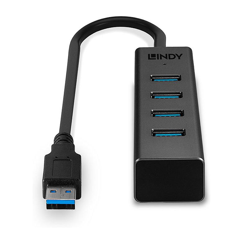 Hub USB Lindy 43325, USB-C në 4x USB-A, USB 3.2 Gen 1, 5 Gbit/s, kabllo 30 cm - Gri - 4