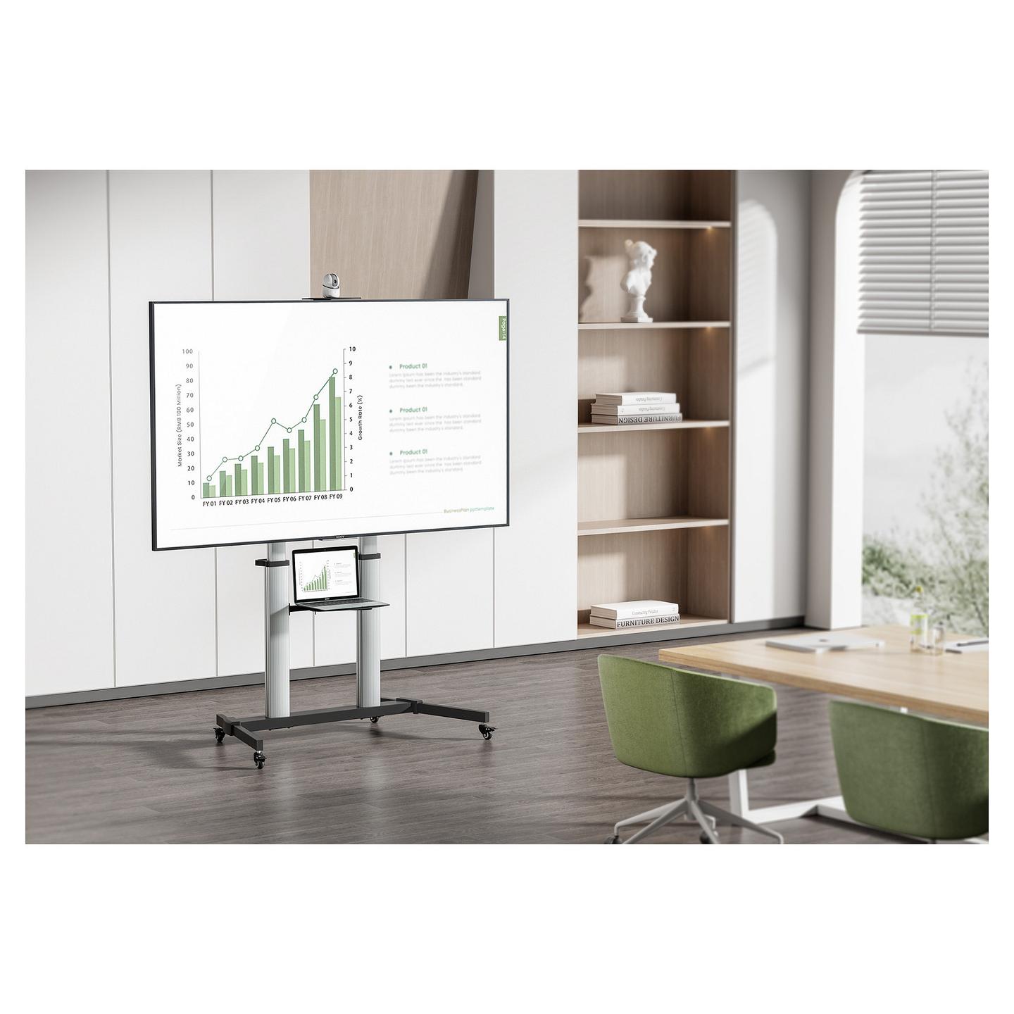 Mbajtëse për TV Manhattan 462563, 60–100", VESA deri në 1000×600mm, 80kg, Lartësi e Rregullueshme, me Rrota - Argjend/Zezë - 7