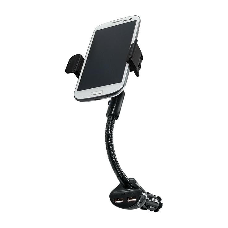 Mbajtës telefoni për veturë LogiLink PA0121 / 2x USB-A / 15.5W / 360° – Zezë