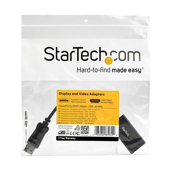 Kabllo DisplayPort StarTech.com DP2HD4K60H / DisplayPort në HDMI / 0.122m / DisplayPort 1.4 / HDMI 2.0b / 4K 60Hz / HDR10 - Zezë - 6
