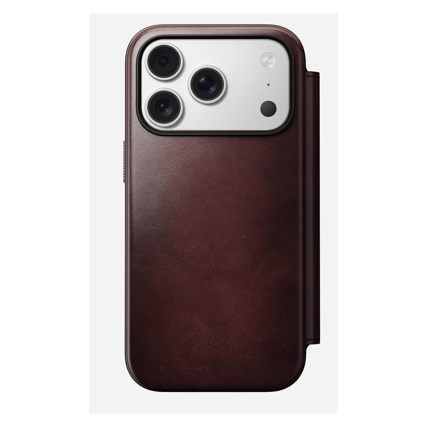 Case për Telefon Nomad Modern Leather Folio, iPhone 17 Pro, Horween Leather, MagSafe, Qi2, 3 Fole për Karta, Mbrojtje deri 2.4m - Bordo - 5