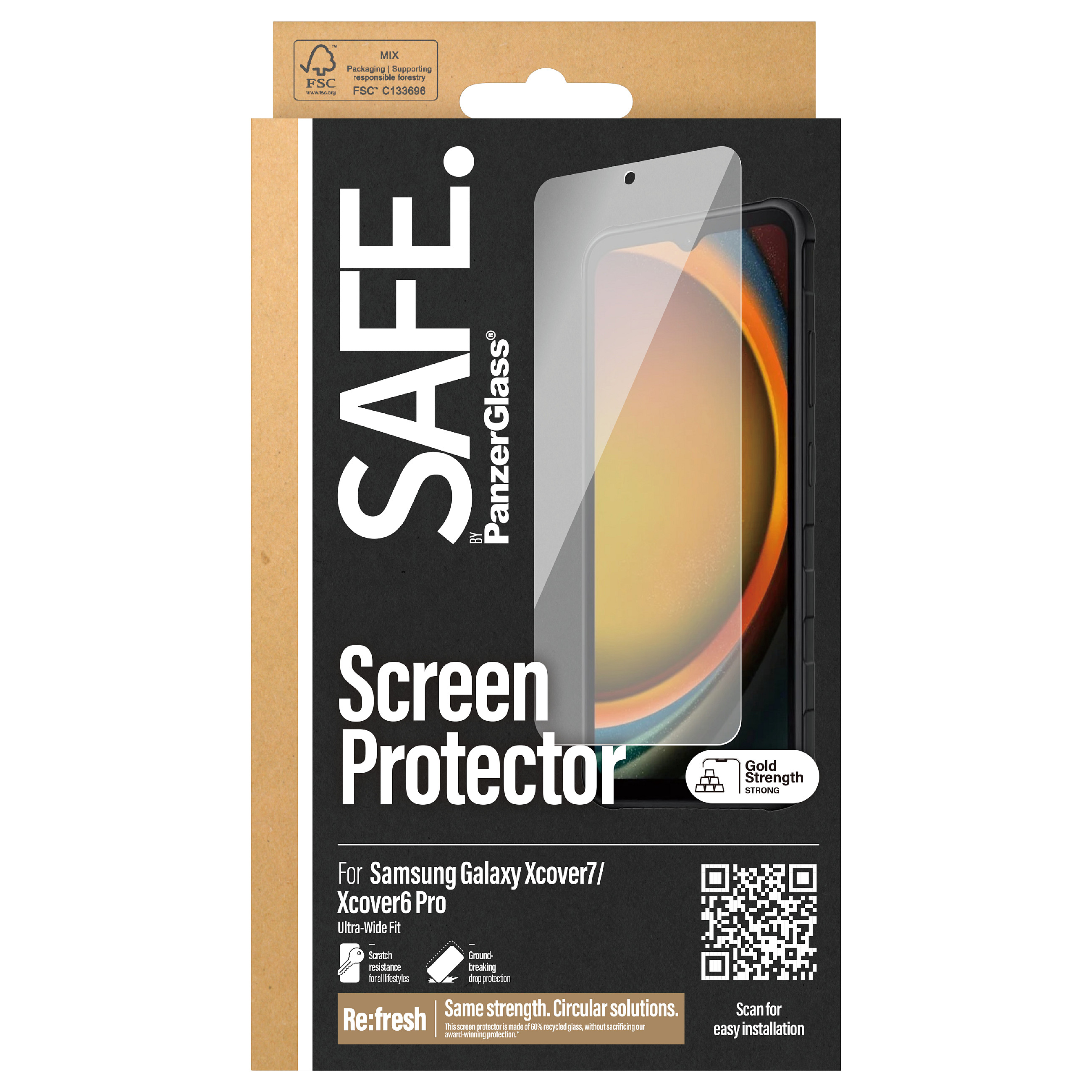 Mbrojtëse për ekran PanzerGlass SAFE. by / Samsung Galaxy XCover7 / XCover6 Pro / Ultra-Wide Fit / Bulk - Transparente - 3