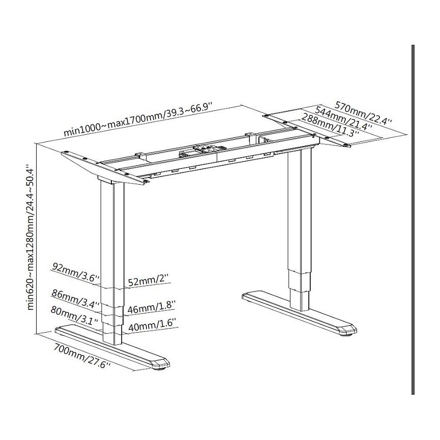 Kornizë për Tavolinë EQUIP 650805, Elektrike, 2 Motorë, 125kg, 62–128cm, 100–170cm - Zezë - 7