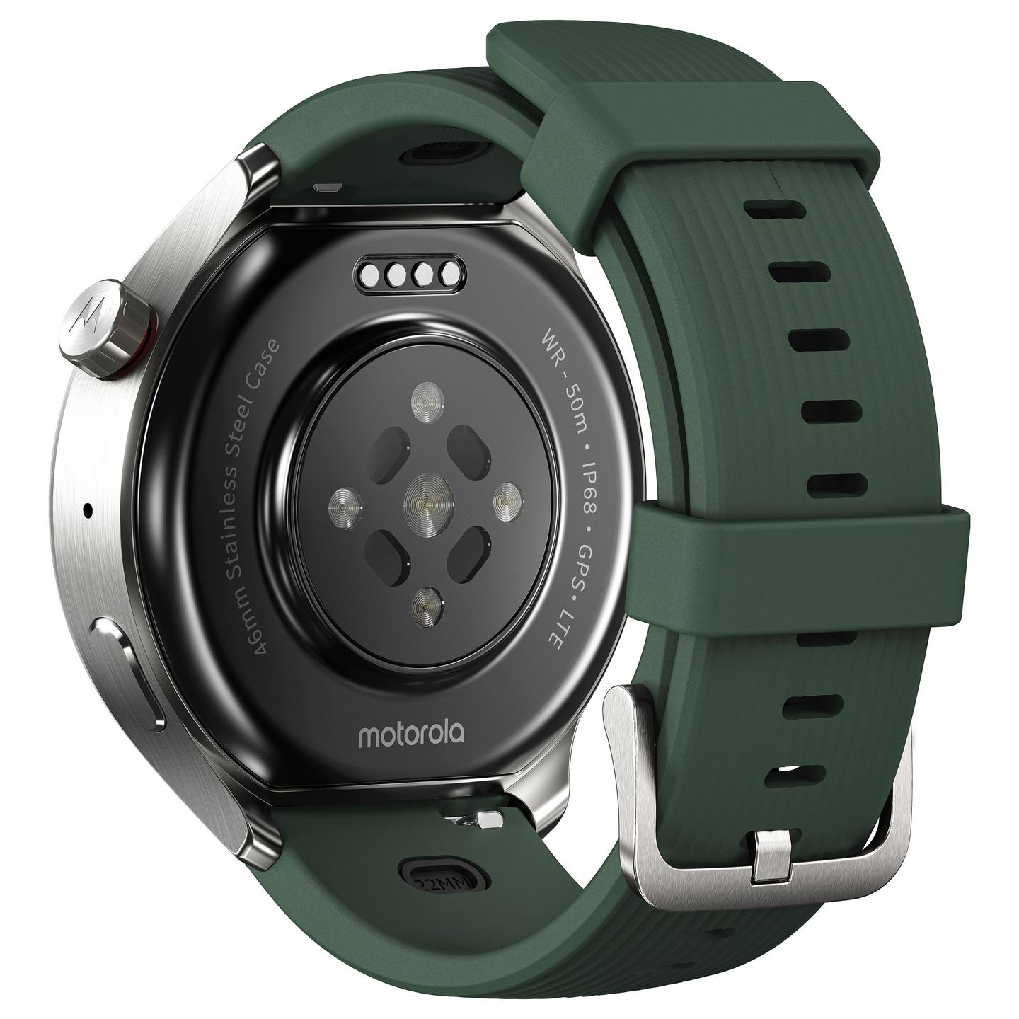 Orë e Mençur Motorola moto watch ultra, 1.5", pOLED, 32GB, Snapdragon W5+ Gen 1, LTE, Wi-Fi, GPS - Argjend/Gjelbër - 3
