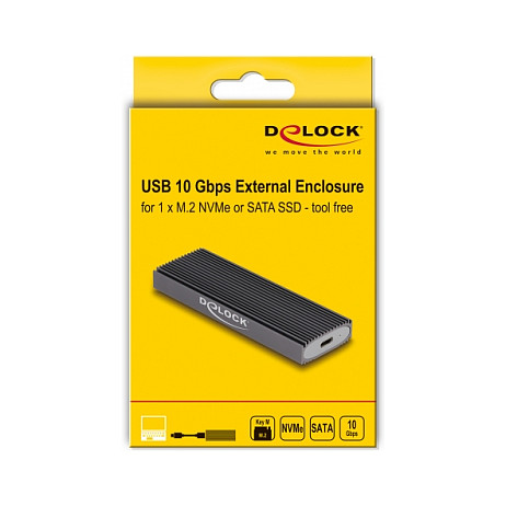 Delock 42019 External M.2 SSD Enclosure / NVMe PCIe + SATA / USB Type-C / 10Gbps / Tool-Free / 2230-2280 - 9