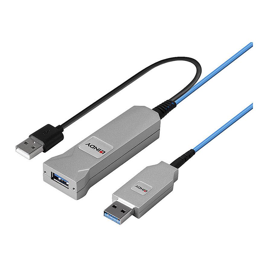 Kabllo USB Lindy 43345 / USB 3.2 Gen 1 / Type-A Mashkull në Type-A Femër / Fibër Optike / 30m / 5Gbps – Blu - 5