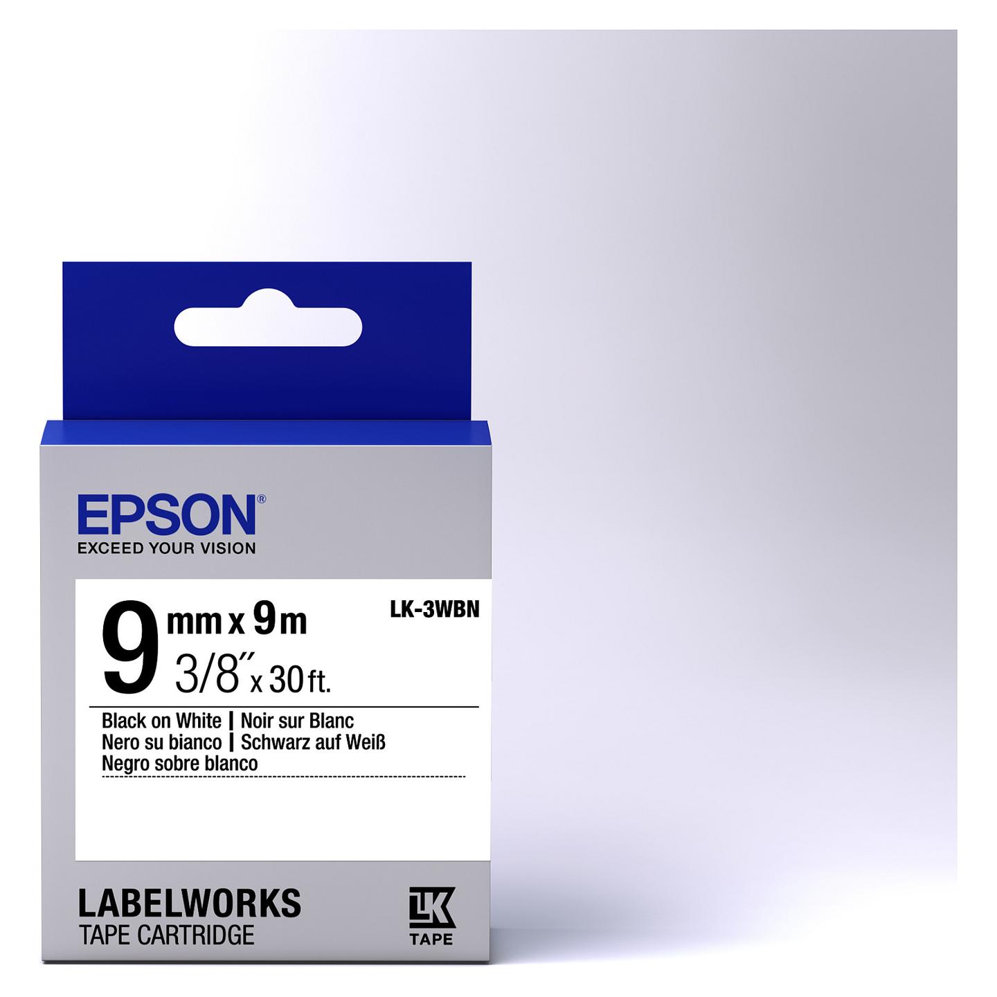 Shirit Etiketash Epson LK-3WBN, 9 mm, 9 m, tekst i zi në sfond të bardhë - Bardhë - 2