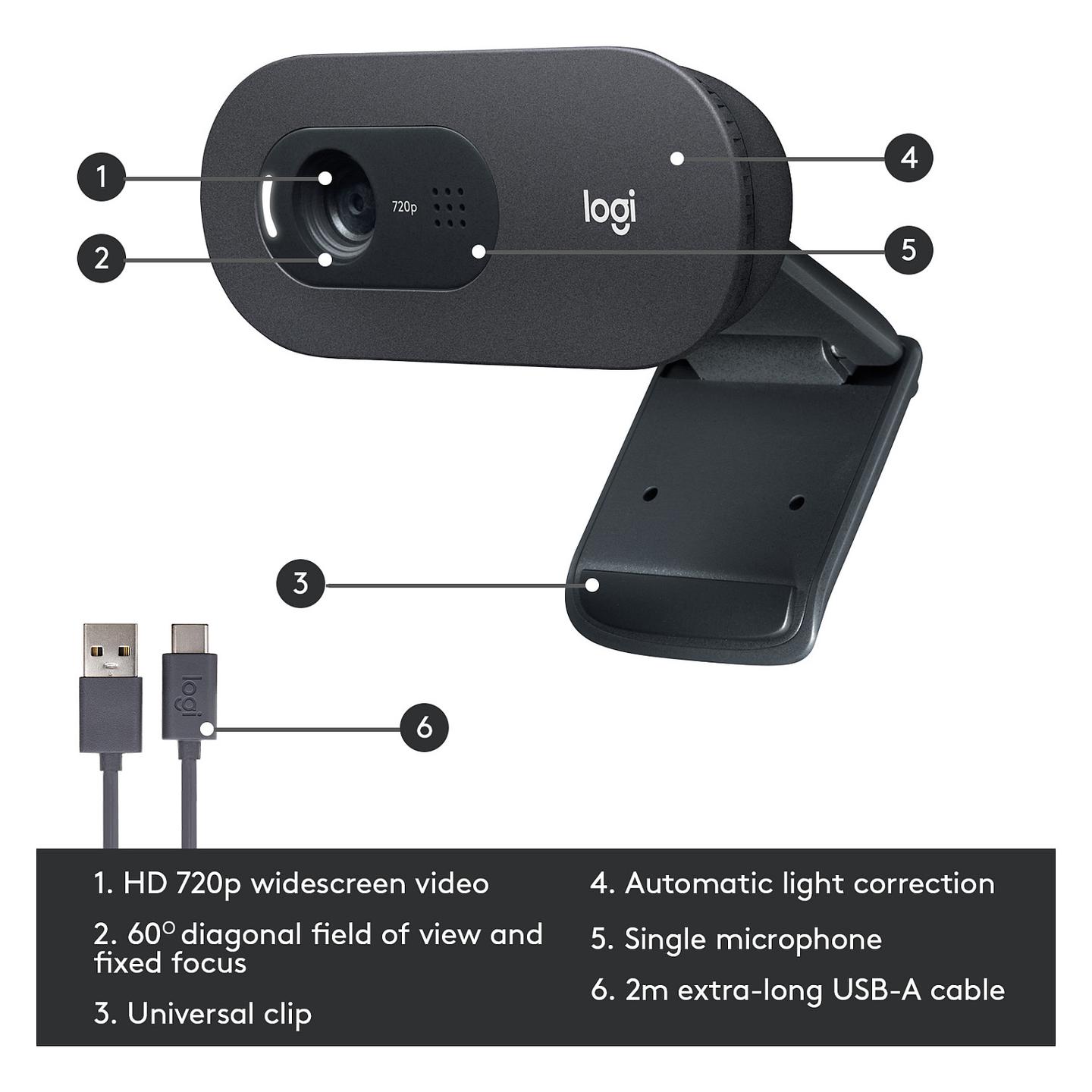 Webcam Logitech C505 / 960-001364 / HD 720p / USB-A / 1.2MP / 60° – Grafit - 16