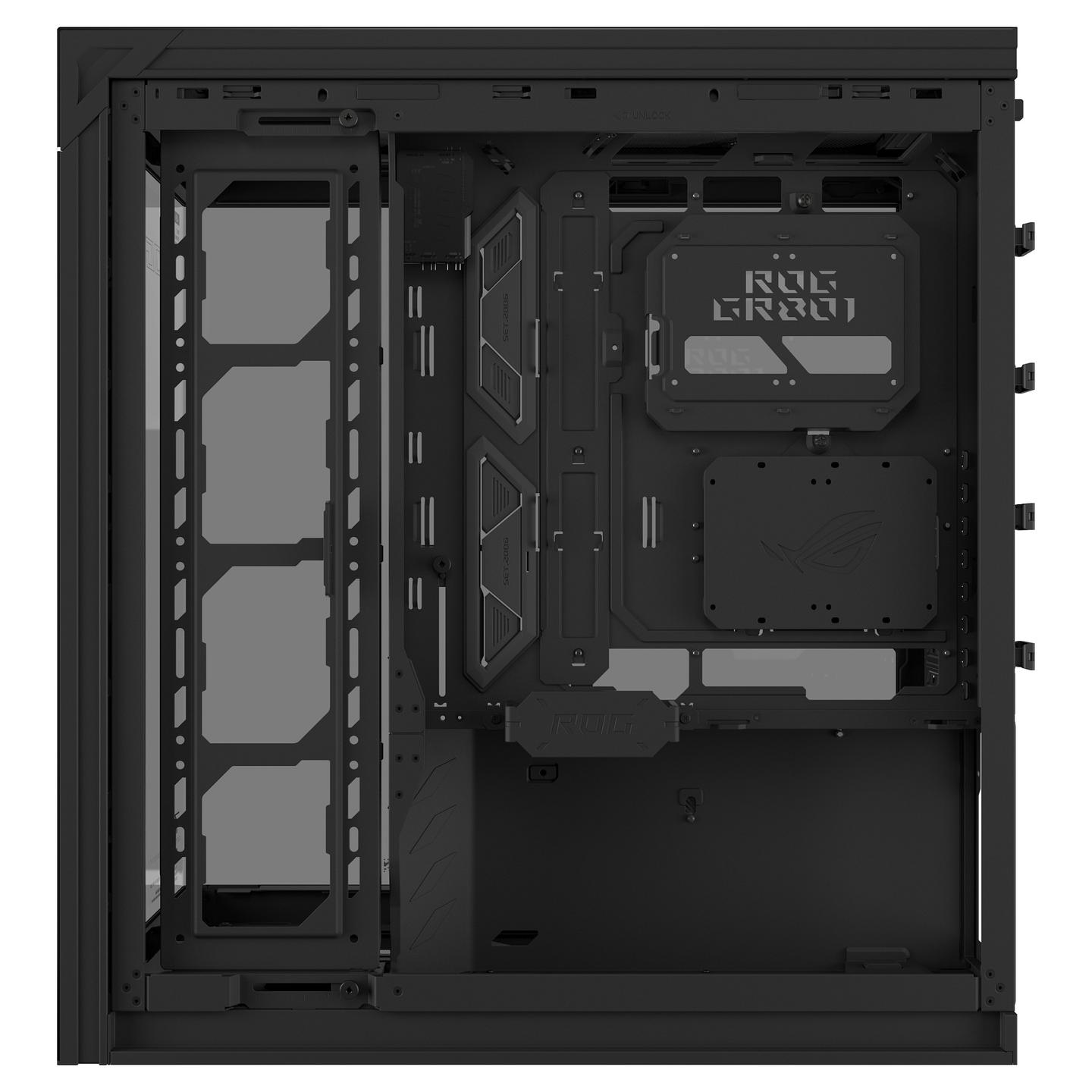 Kasë ASUS ROG CRONOX GR801 CURVE TG ARGB / Big-Tower / Xham i Temperuar / 4x120mm ARGB / EATX – Zezë - 13