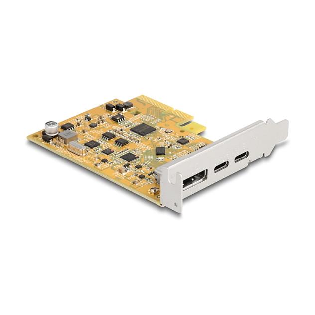 Kartë Zgjerimi PCI Express Delock 90161 / PCIe 3.0 x4 / 2x USB Type-C 10Gbps + DisplayPort / ASMedia ASM3142 / Low Profile - Verdhë - 2
