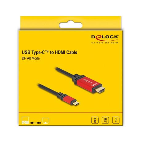 Kabllo USB DeLOCK 80097 / USB Type-C në HDMI / DP Alt Mode / 8K 60 Hz / HDR10 / 3 m - Zezë/Kuqe - 3
