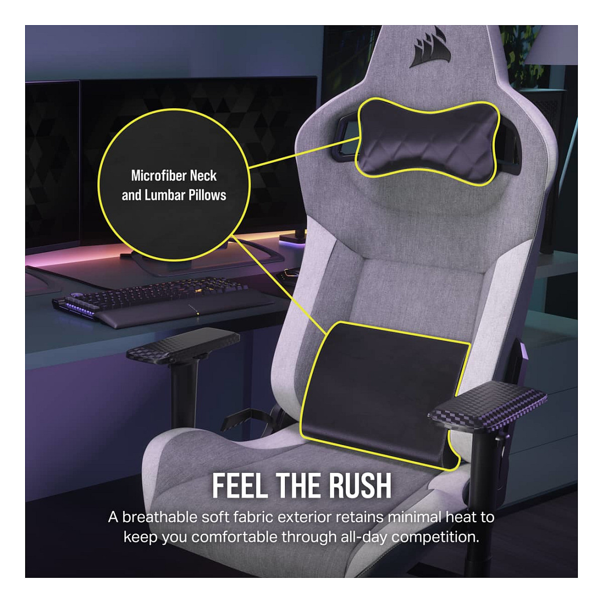 Karrige Gaming Corsair T3 RUSH - Gri/Bardhë/Zezë - 3