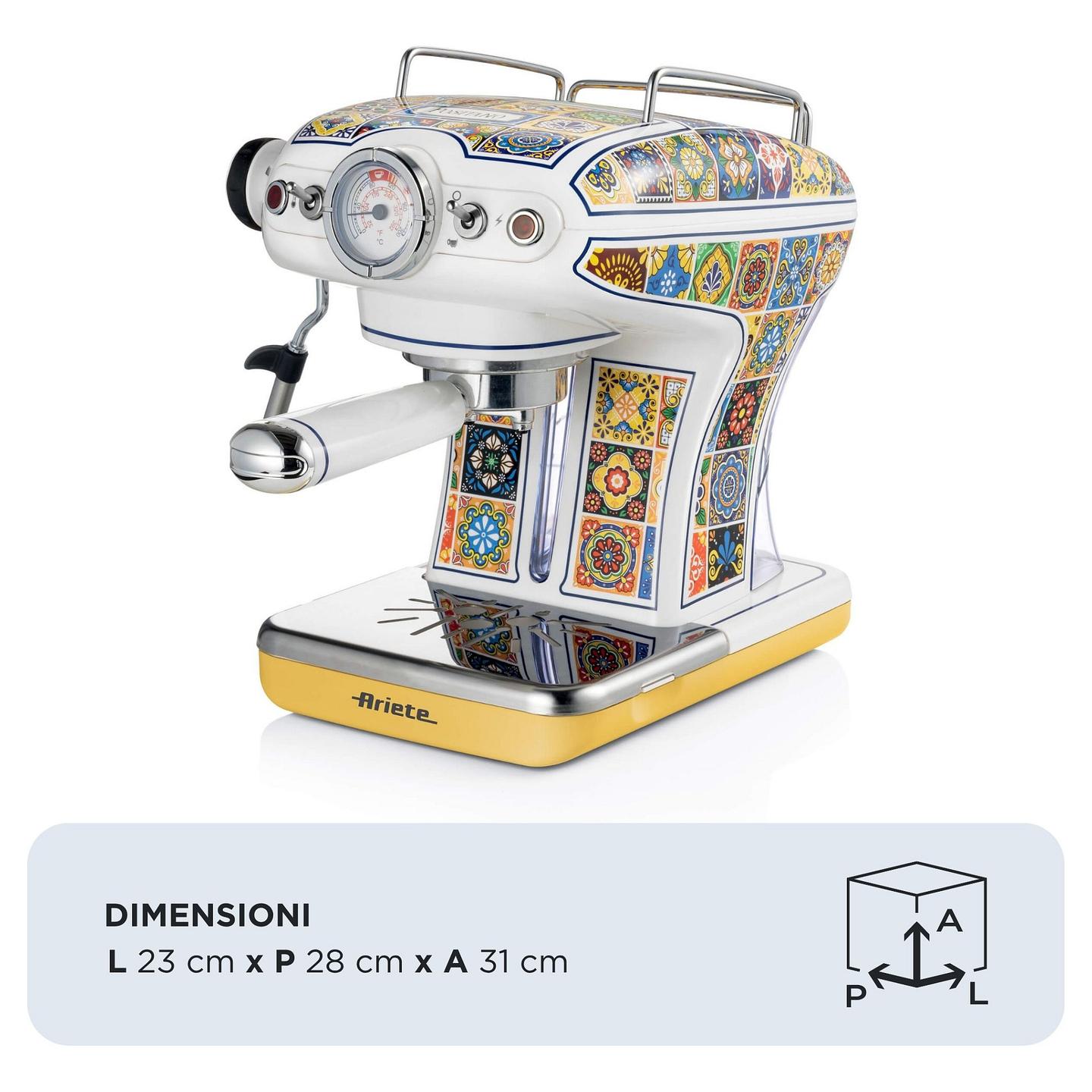 Aparat Manual për Espresso Ariete Positano 1389/1P, 850 W, 15 bar, Rezervuar 0.9 L, Kapsula ESE - Bardhë/Shumëngjyrësh - 2