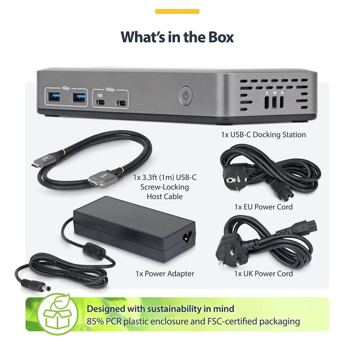 Docking Station StarTech.com 199UE-USBC-DOCK / 4x USB-A / 2x USB-C / 2x DisplayPort / HDMI / Gigabit Ethernet / 100W PD – Hiri - 8