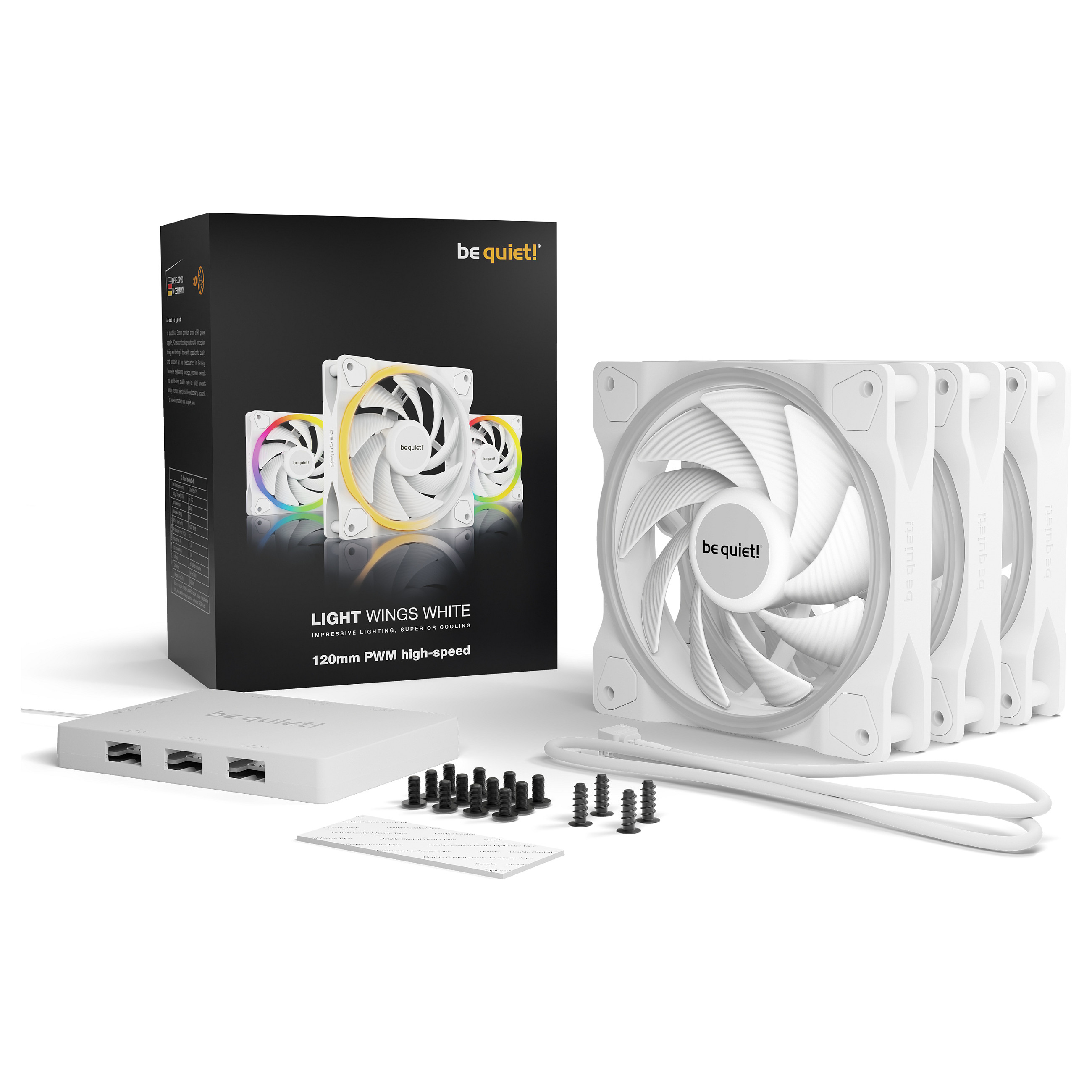 Ftohës për Kasë be quiet! LIGHT WINGS / 120mm / 25mm / 2500 RPM / PWM / 52.3 CFM / 2.6 mmH₂O / ARGB / 3-Pack / Hub – Bardhë - 5