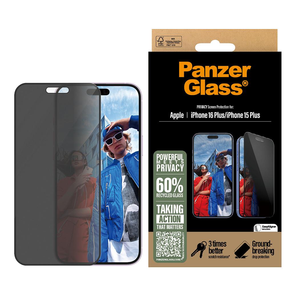 Mbrojtës i Ekranit PanzerGlass Privacy, iPhone 16 Plus / 15 Plus, 2-Way, Ultra-Wide Fit, EasyAligner – Transparent - 2